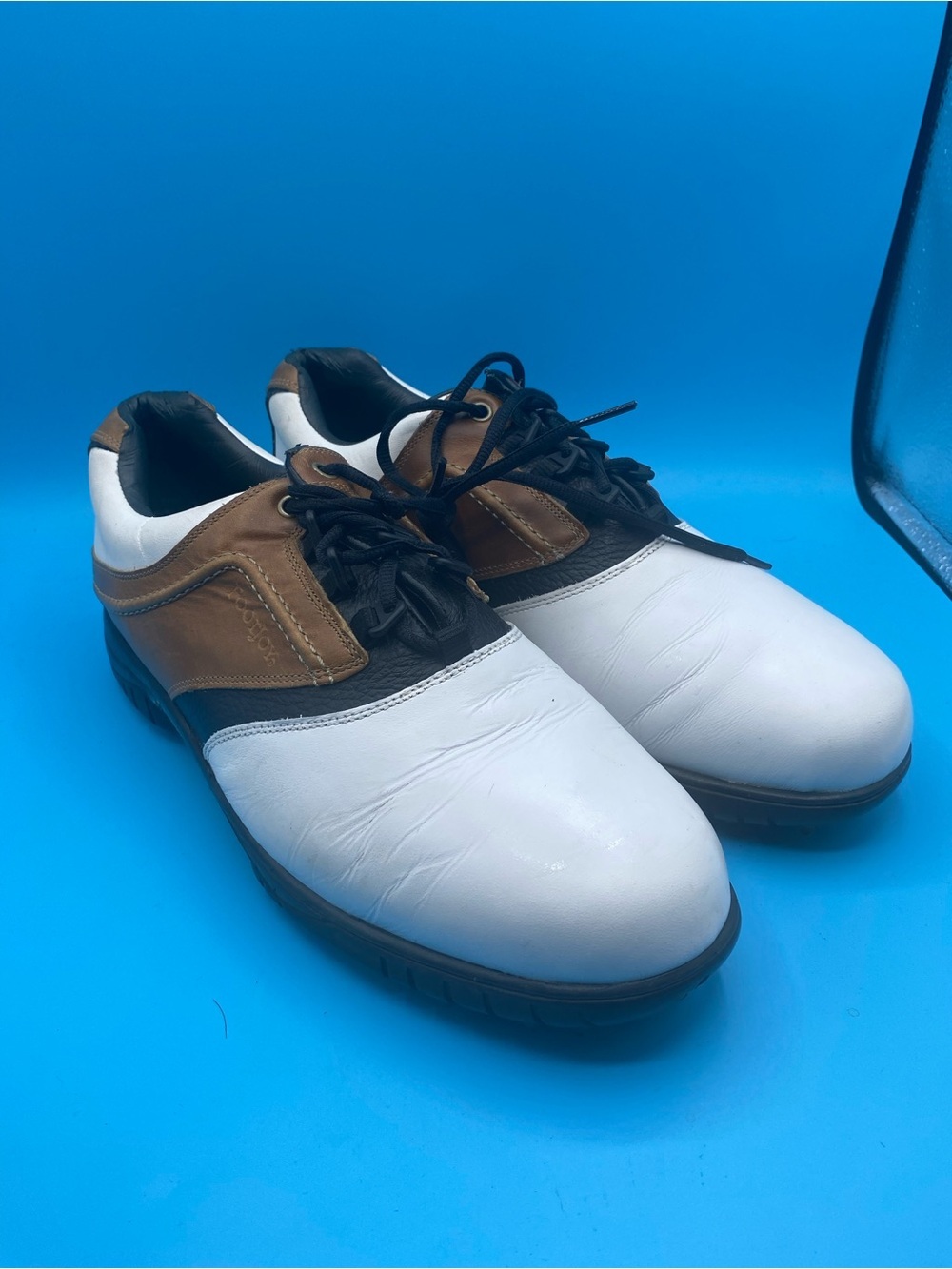 FootJoy Contour Series men's white and brown leather golf shoes - Picture 1 of 4
